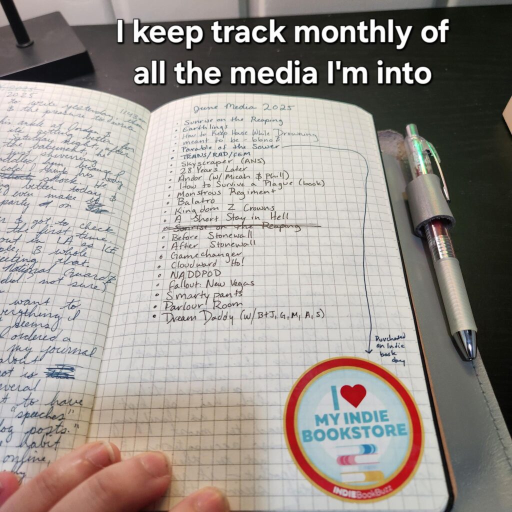 List of media I was into in June. Text: "I keep track of all the media I'm into."