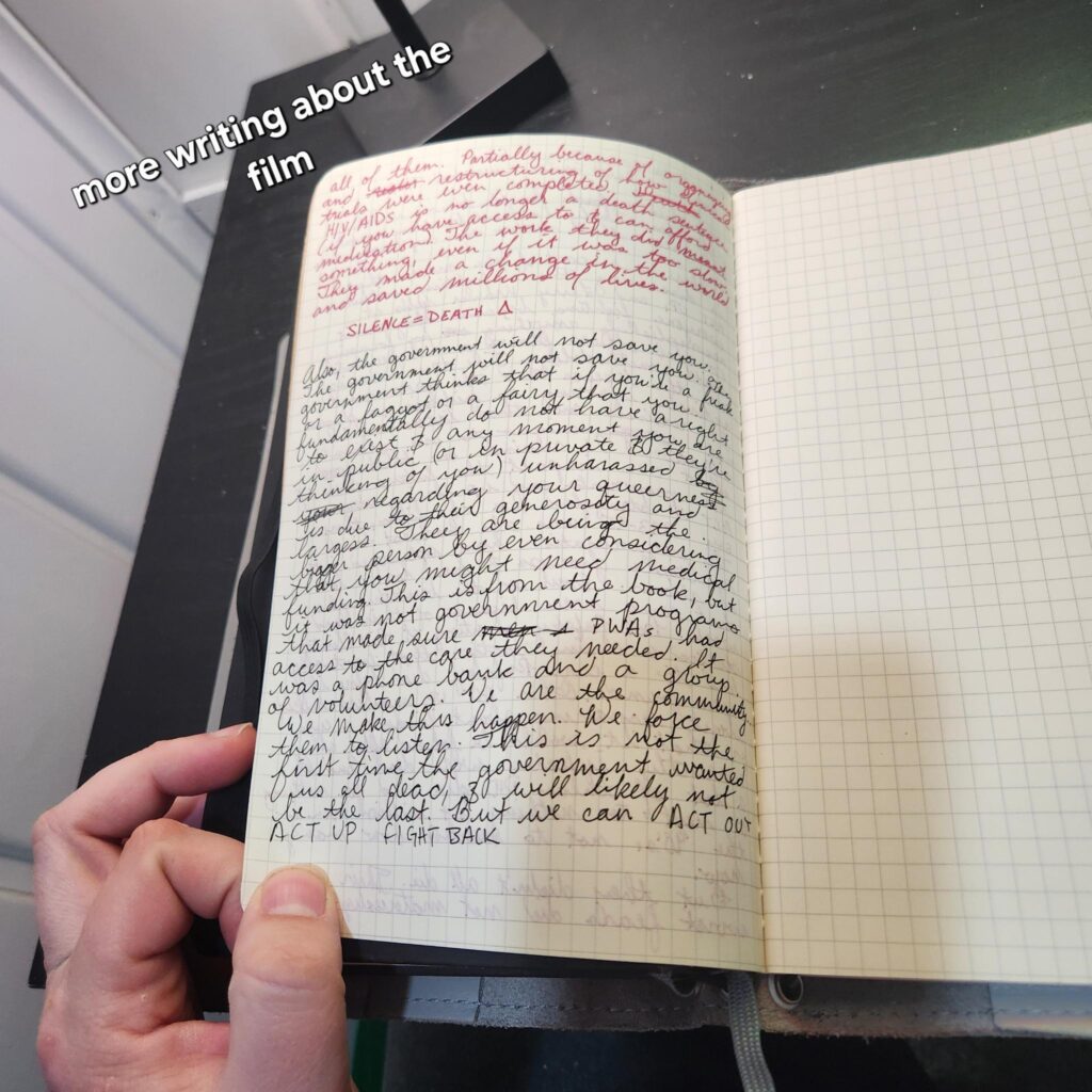 second page of writing about film Text: "More writing about the film"